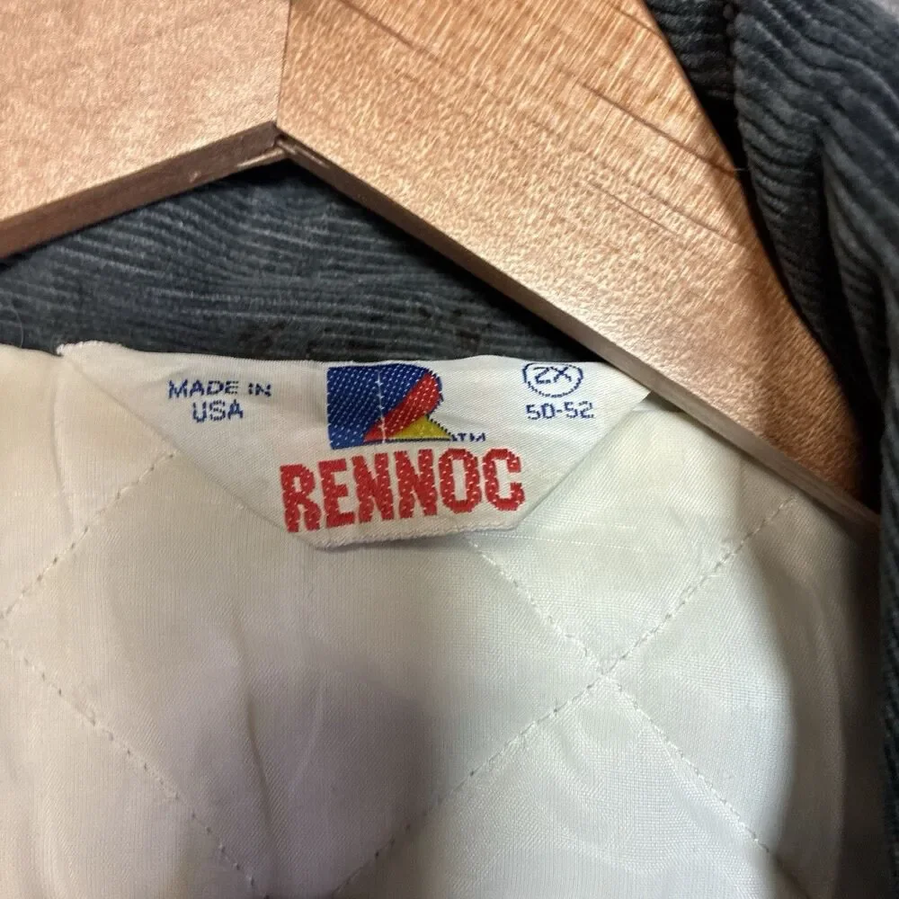 Vintage Rennoc USA Corduroy Quilt Lined Bomber Mens XXL‎ 2XL Distressed 80s 90s